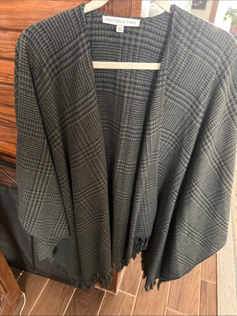 Preston & York Olive and Black Plaid Open-Front Cape